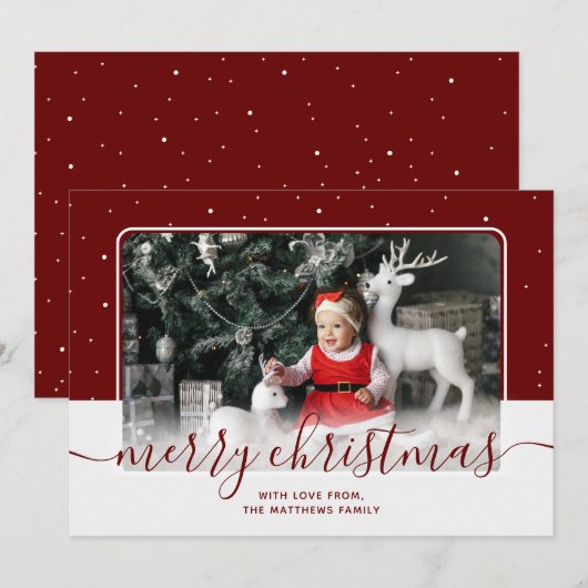 Red Calligraphy Script Star Cute Photo met Kerstmi Feestdagenkaart (Voorkant / Achterkant)