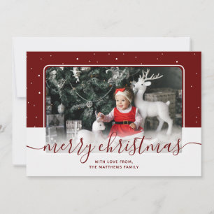 Red Calligraphy Script Star Cute Photo met Kerstmi Feestdagenkaart
