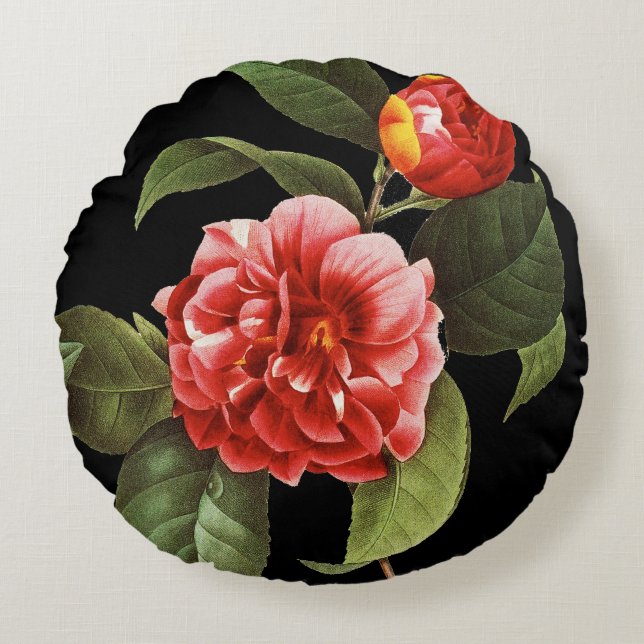 Red Camellia, 1833 Rond Kussen (Voorkant)