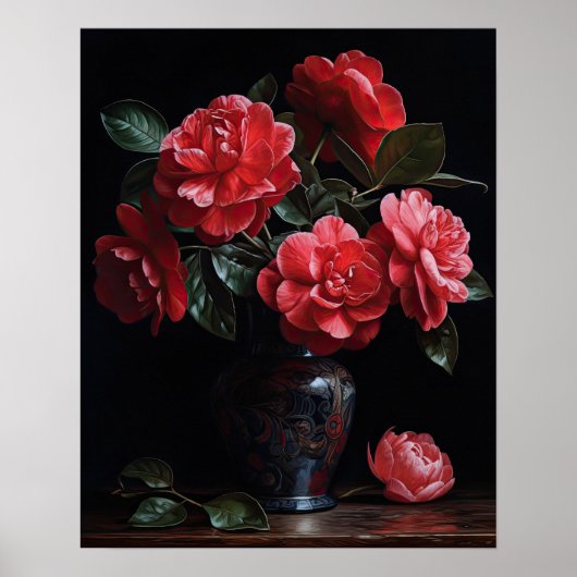 Red Camellia Flowers Art Print Poster (Voorkant)