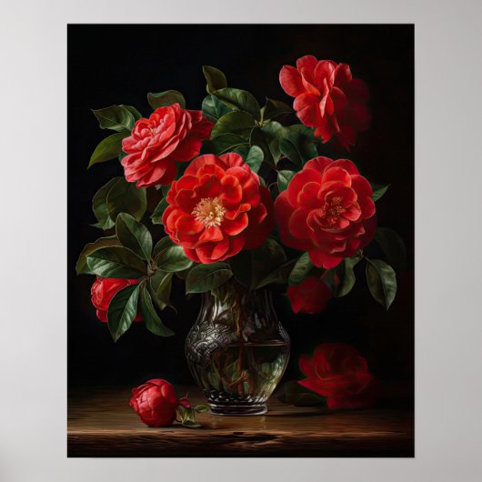 Red Camellia Flowers Art Print Poster (Voorkant)