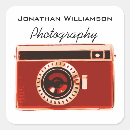 Red Camera Photography Business Vierkante Sticker (Voorkant)
