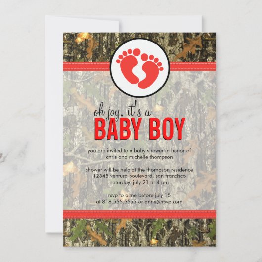 Red - Camo Baby Boy Shower Invitation Kaart (Voorkant)