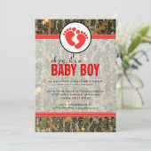 Red - Camo Baby Boy Shower Invitation Kaart (Staand voorkant)