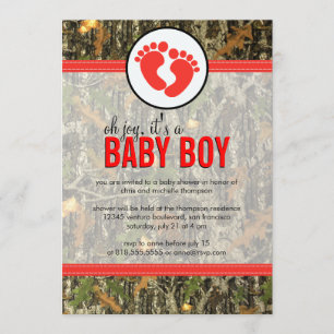 Red - Camo Baby Boy Shower Invitation Kaart