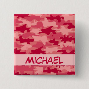 Red Camo Camouflage Name Persoonlijk Vierkante Button 5,1 Cm