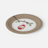 Red Camping Lantern - Burlap geïnspireerd Papieren Bordje (Gekanteld)