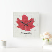 red Canadian maple leaf clock Vierkante Klok (Huis)