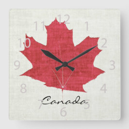 red Canadian maple leaf clock Vierkante Klok