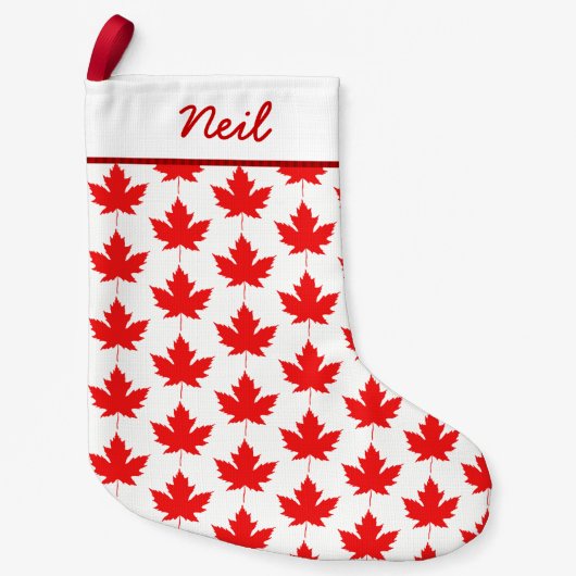 Red Canadian Maple Leaf Pattern Custom Canada Kleine Kerstsok (Voorkant)