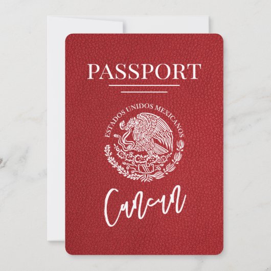 Red Cancun Passport Wedding Kaart (Achterkant)
