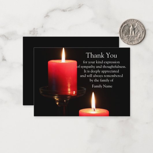 Red Candle Light Hartelijk dank Notitiekaartje (Voorkant / Achterkant in situ)
