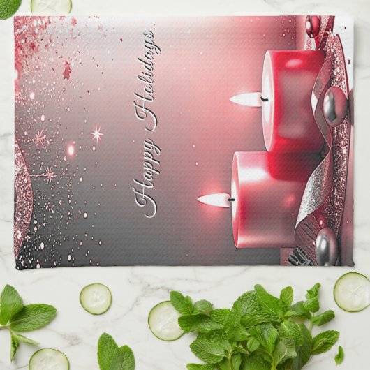 Red Candles Christmas Holiday Kitchen Towel Theedoek (Gevouwen)