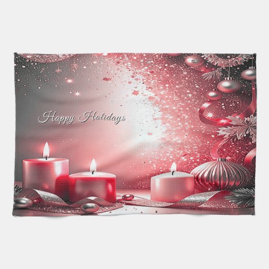 Red Candles Christmas Holiday Kitchen Towel Theedoek (Horizontaal)