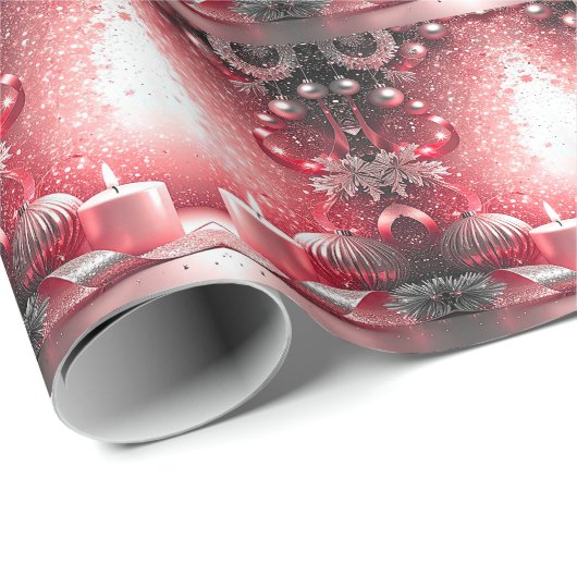 Red Candles Decor Christmas Holiday Wrapping Paper Cadeaupapier (Rol Hoek)