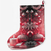 Red Candles Decorative Christmas Holiday Stocking Grote Kerstsok (Achterkant)