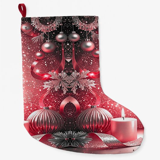Red Candles Decorative Christmas Holiday Stocking Grote Kerstsok (Voorkant)