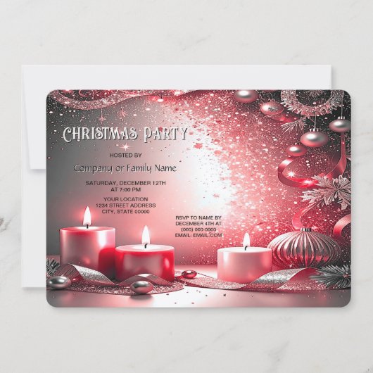Red Candles Decorative Holiday Party Invitation Kaart (Voorkant)