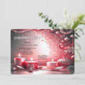 Red Candles Decorative Holiday Party Invitation Kaart (Staand voorkant)