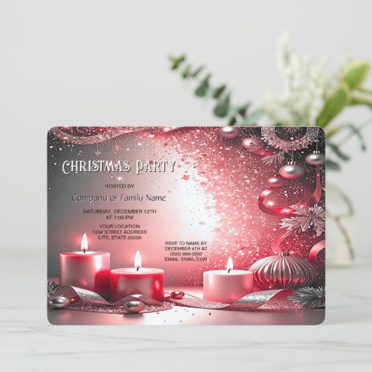 Red Candles Decorative Holiday Party Invitation Kaart (Staand voorkant)