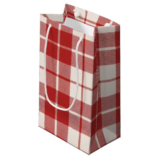 Red Candy Cane Christmas Plaid Klein Cadeauzakje (Voorkant Gekanteld)