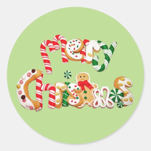 Red Candy Cane Gingerbread Cookie Vrolijk Kerstfee Ronde Sticker (Voorkant)