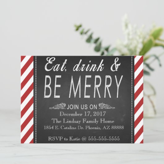 Red Candy Cane Holiday Party Kaart (Staand voorkant)