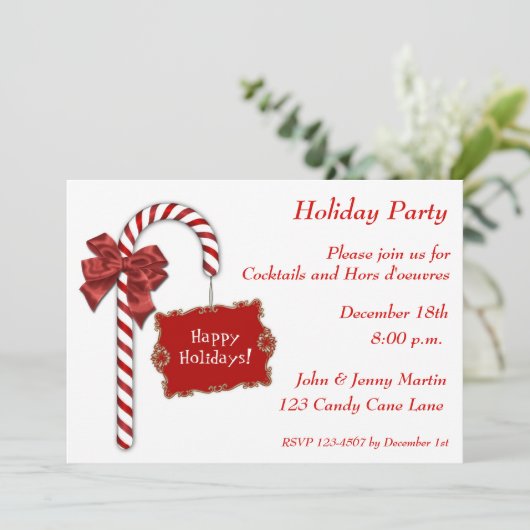 Red Candy Cane Invitation Kaart (Staand voorkant)