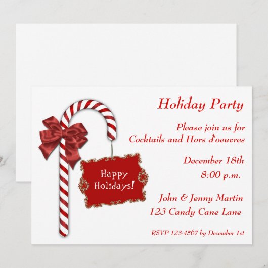 Red Candy Cane Invitation Kaart (Voorkant / Achterkant)