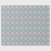 Red Candy Cane Pattern Slate Blue Cadeaupapier (Vlak)