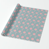 Red Candy Cane Pattern Slate Blue Cadeaupapier (Uitgerold)