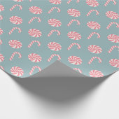 Red Candy Cane Pattern Slate Blue Cadeaupapier (Hoek)