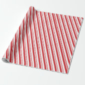 Red Candy Cane Peppermint-kerststreep Cadeaupapier (Uitgerold)