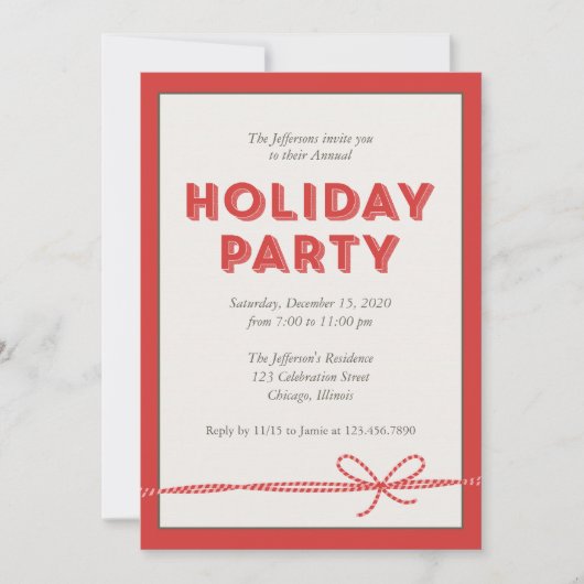 Red Candy Cane Ribbon Holiday Party Kaart (Voorkant)