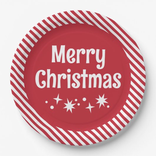 Red Candy Cane Stripe Cocktail Paper Plates Papieren Bordje (Voorkant)