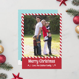 Red Candy Cane Stripe Merry Christmas Photo Card Feestdagenkaart