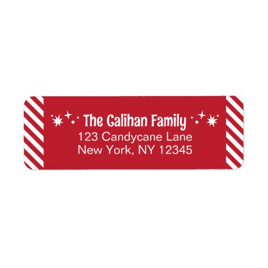 Red Candy Cane Stripe Return Address Labels (Voorkant)