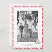 Red Candy Cane Stripes Moderne Foto Vakantie Kaart (Voorkant)