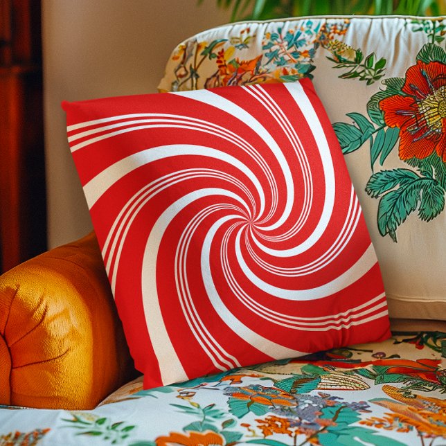 Red Candy Cane Twirl Kussen (Red Candy Cane Twirl Throw Pillow)