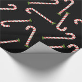 Red Candy Canes Holiday Black Pattern Cadeaupapier (Hoek)