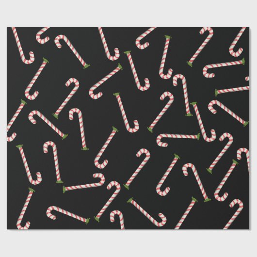 Red Candy Canes Holiday Black Pattern Cadeaupapier (Vlak)