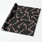 Red Candy Canes Holiday Black Pattern Cadeaupapier (Uitgerold)