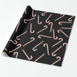 Red Candy Canes Holiday Black Pattern Cadeaupapier