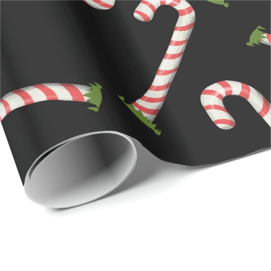 Red Candy Canes Holiday Black Pattern Cadeaupapier (Rol Hoek)