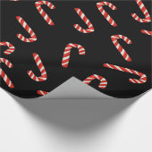 Red Candy Canes Waterverf Holiday Pattern Black Cadeaupapier (Hoek)