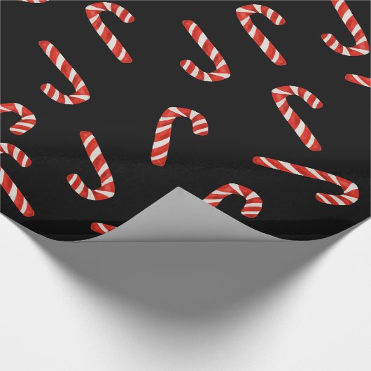 Red Candy Canes Waterverf Holiday Pattern Black Cadeaupapier (Hoek)