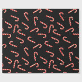 Red Candy Canes Waterverf Holiday Pattern Black Cadeaupapier (Vlak)