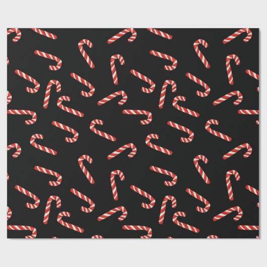 Red Candy Canes Waterverf Holiday Pattern Black Cadeaupapier (Vlak)