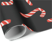 Red Candy Canes Waterverf Holiday Pattern Black Cadeaupapier (Rol Hoek)