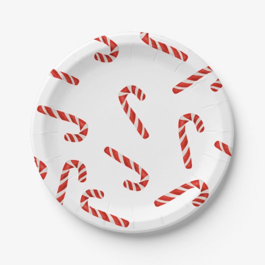 Red Candy Canes Waterverf Holiday Pattern Papieren Bordje (Voorkant)